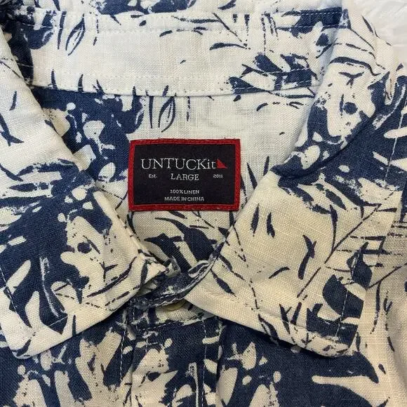 Untuckit Hawaiian Style Button Down %100 Linen Men’s Short Sleeve Large Shirt - Picture 4 of 7